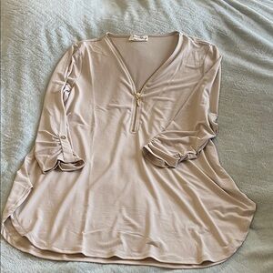 Zenana Outfitters Beige Zip-Front Blouse